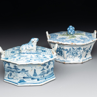 Two blue and white Dutch Delft butter tubs, 18th C.