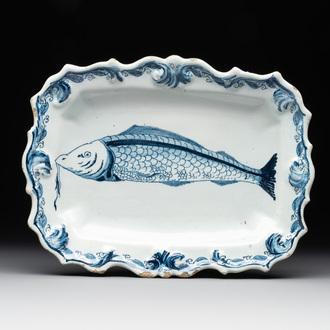 A blue and white Dutch Delft 'herring' dish, 18th C