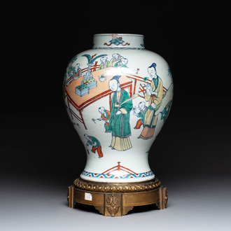A Chinese doucai vase with gilt bronze mount, Chenghua mark, 19th C.