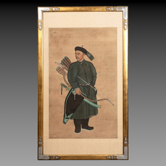 Chinese school: 'Manchu archer', ink and colour on silk, 18/19th C.