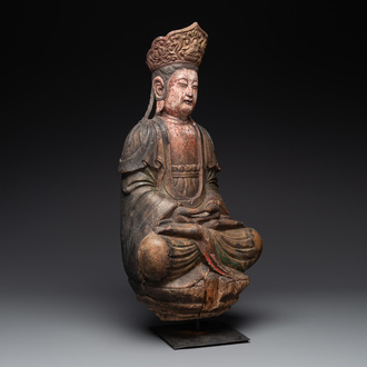 A Chinese polychromed wooden Buddha, 20th C.