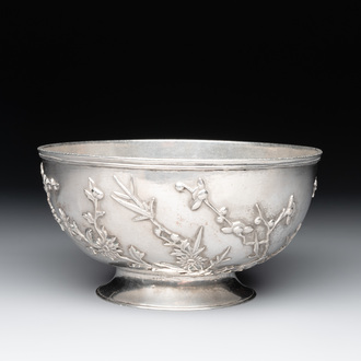 A Chinese sterling silver 'Three Friends of Winter' bowl, 20th C.