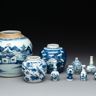 Nine Chinese blue and white wares, Kangxi and later