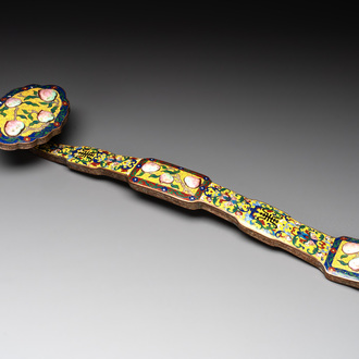 A Chinese cloisonné yellow-ground 'peach and shou' ruyi sceptre, Republic