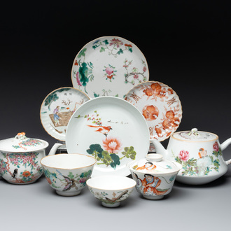 Nine Chinese famille rose wares, 19/20th C.