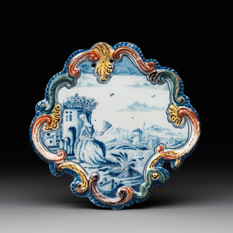 A polychrome Dutch Delft 'pastoral' plaque, 18th C.