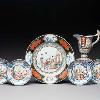 Six Chinese famille rose 'mandarin subject' wares, Qianlong