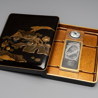 A Japanese lacquerware suzuribako or writing box depicting a crab, Meiji, 19th C.