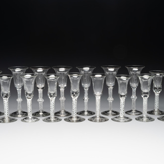 18 swinging glasses with white spirals, Liège, 19th C.