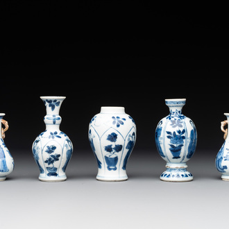 Five Chinese blue and white 'Long Eliza' miniature vases, Kangxi