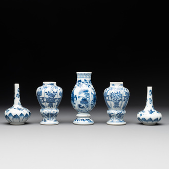 Seven Chinese miniature blue and white vases, Kangxi and later