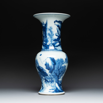 A Chinese blue and white 'yenyen' vase with figures in a landscape, 19/20th C.