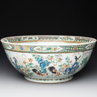 A large and unusual Chinese Canton famille rose 'birds' bowl, 19th C.