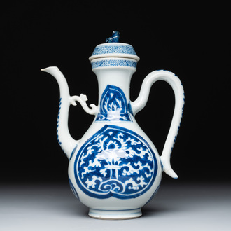 A Chinese blue and white ewer with stylised floral design for the Islamic market, Kangxi