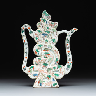 A very rare Chinese famille verte 'longevity' ewer and cover, Kangxi