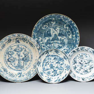 Four Chinese blue and white Swatow dishes, Ming