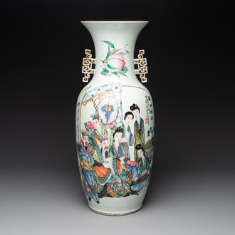 A Chinese famille rose vase, signed Yu Zhao 余钊, dated 1917