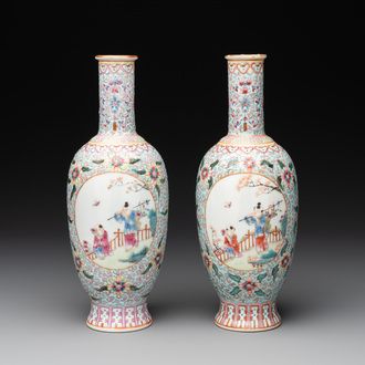 A pair of Chinese famille rose 'boys' vases, Qianlong mark, Republic