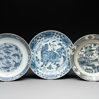 Three Chinese blue and white dishes, Ming