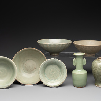 Seven Chinese Longquan celadon wares, Yuan/Ming