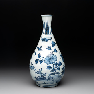 A Chinese blue and white 'birds among flowering branches' bottle vase, Ming