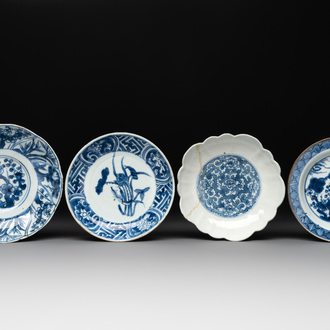 Four Chinese blue and white ko-sometsuke plates for the Japanese market, late Ming