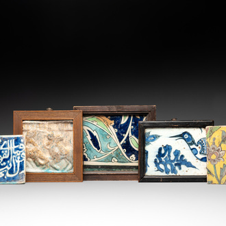 Five Islamic and Persian pottery tiles, 14/19th C.
