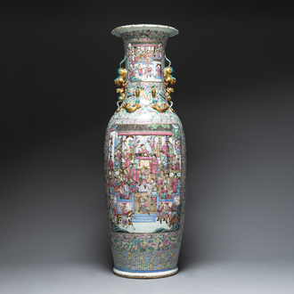 A massive Chinese Canton famille rose 'Romance of the Three Kingdoms' vase, 19th C.