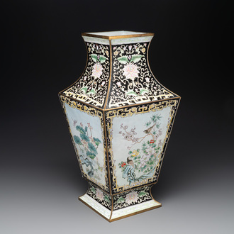 A Chinese cloisonné vase with birds among flowering branches, 20th C.