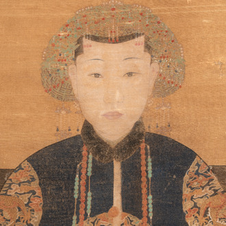 Chinese school: 'Portait of an imperial concubine', ink and colour on silk, Qing or later
