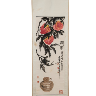 In the manner of Qi Baishi 齊白石 (1864-1957): 'Peaches', ink and colour on paper