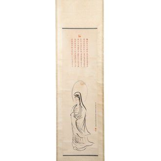 Lu Bicheng 呂碧城 (1883-1943): 'Bodhisattva and calligraphy', ink and colour on paper