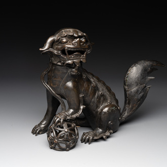 A Chinese bronze Buddhist lion-form incense burner, 17/18th C.