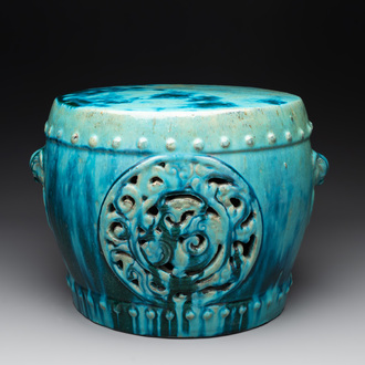 A Chinese turquoise-glazed garden seat, 19th C.
