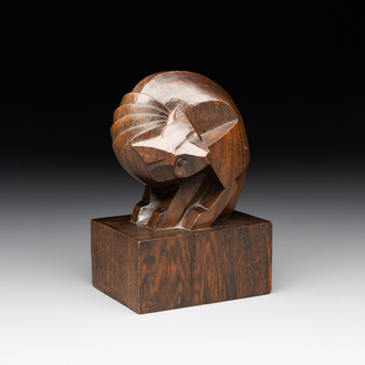 Zakopane School: wooden carving of a fox, marked on the base, Poland, late 19th/early 20th C.
