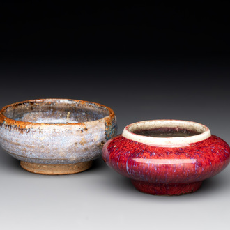 A Chinese jun-glazed bowl and a copper-red-glazed brush washer, 18/20th C.
