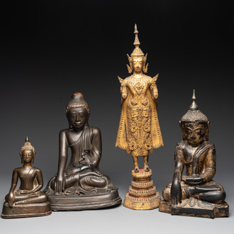 A group of four bronze Buddhas, Thailand, 19th C.