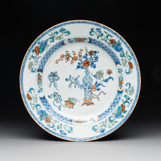 A Chinese doucai 'antiquities' dish, Yongzheng
