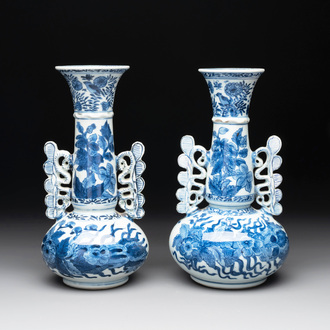 A pair of Chinese blue and white vases after Venetian glass models, Kangxi