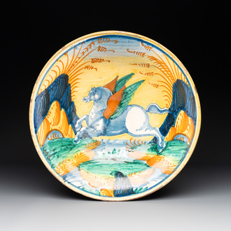 An Italian maiolica 'Pegasus' dish, Deruta or Montelupo, early 17th C.