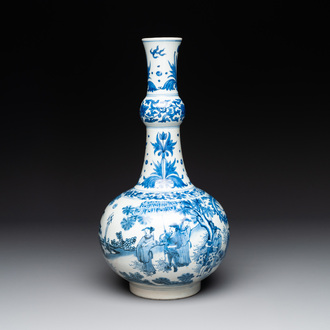A rare intact Chinese blue and white 'Lian Sheng San Ji 連升三級' bottle vase, Transitional period