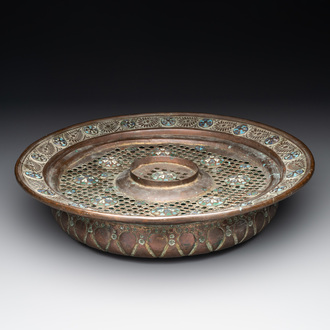 An Ottoman enamelled gilt copper or 'tombak' basin, 18th C.