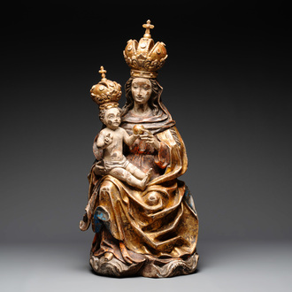 A gilt and polychromed wooden Madonna with Child, probably Spain, 18th C.