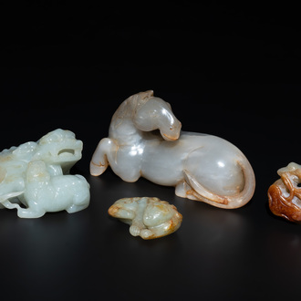 Four Chinese jade carvings of animals, 19th C.