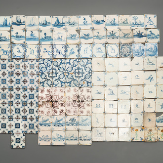 112 manganese, polychrome, blue and white Dutch Delft tiles, 17/18th C.