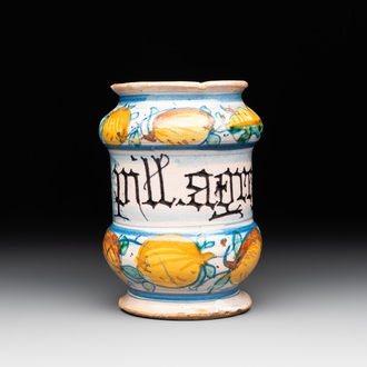 A small Italian maiolica albarello, Naples, 2nd half 17th C.