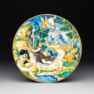 A fine Italian maiolica 'Apollo and Daphne' istoriato plate, prob. Durantino workshop, Urbino, ca. 1550