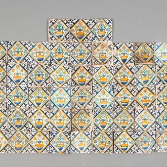 48 polychrome Dutch Delft maiolica 'flowerpot' tiles, early 17th C.