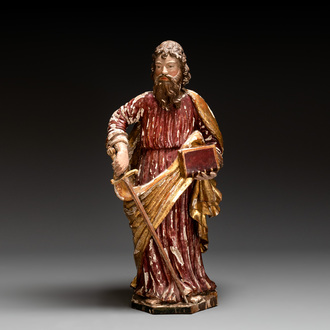A large gilt and polychromed oak sculpture of Saint Paul, possibly France, 18th C.