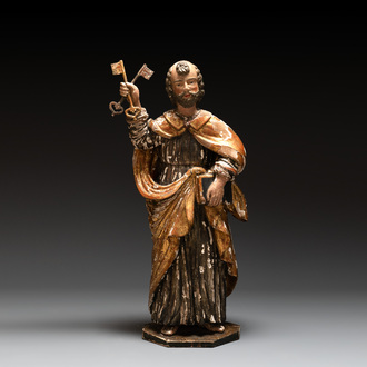 A gilt and polychromed wooden figure of Saint Peter, Germany, 18th C.
